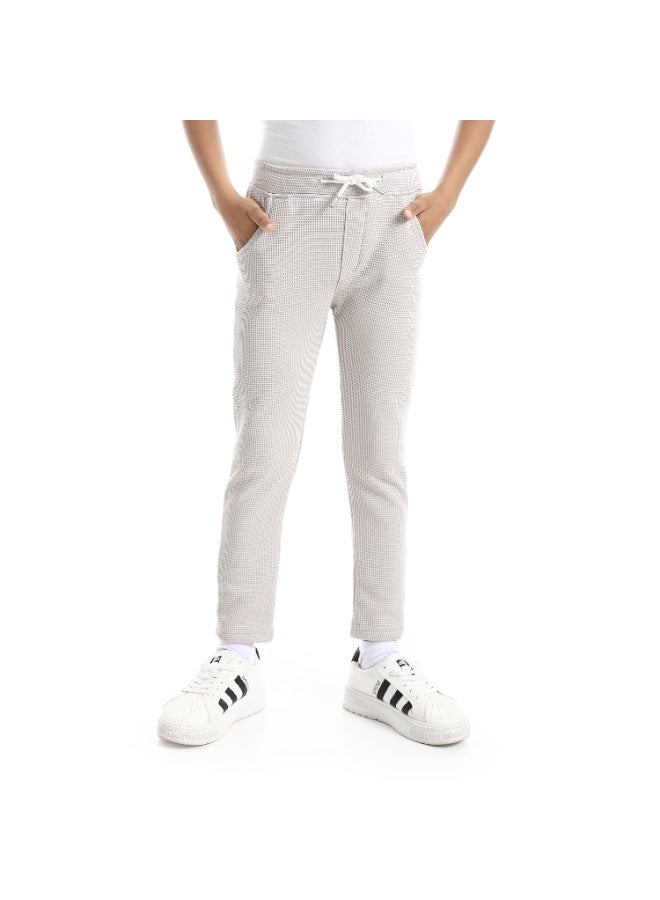 Andora Self-Patterned Elastic Waist Casual Pants_Light Grey - Image 1